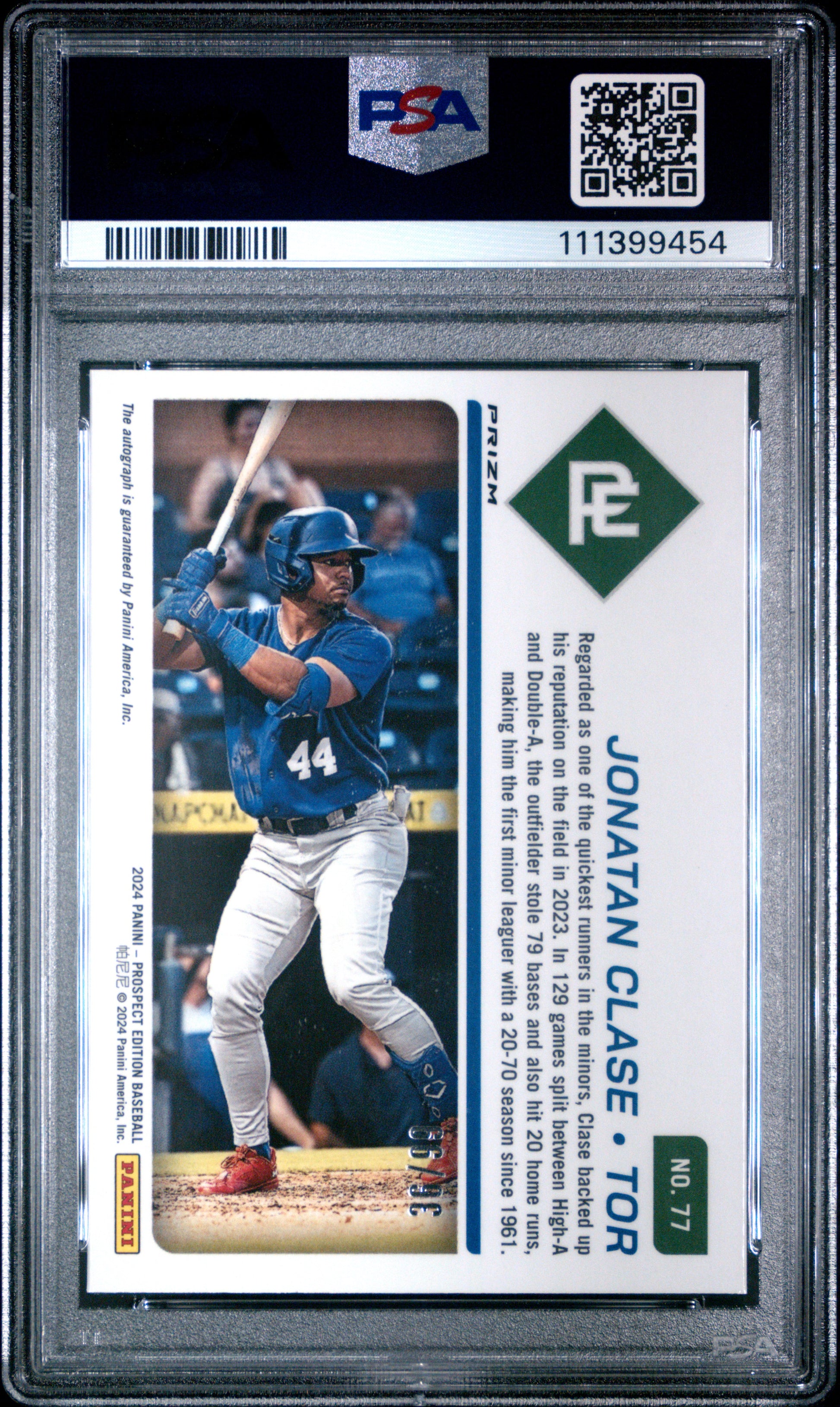 2024 Panini Prospect Edition Prospect Ticket #77 Jonatan Clase Red Power PSA 10