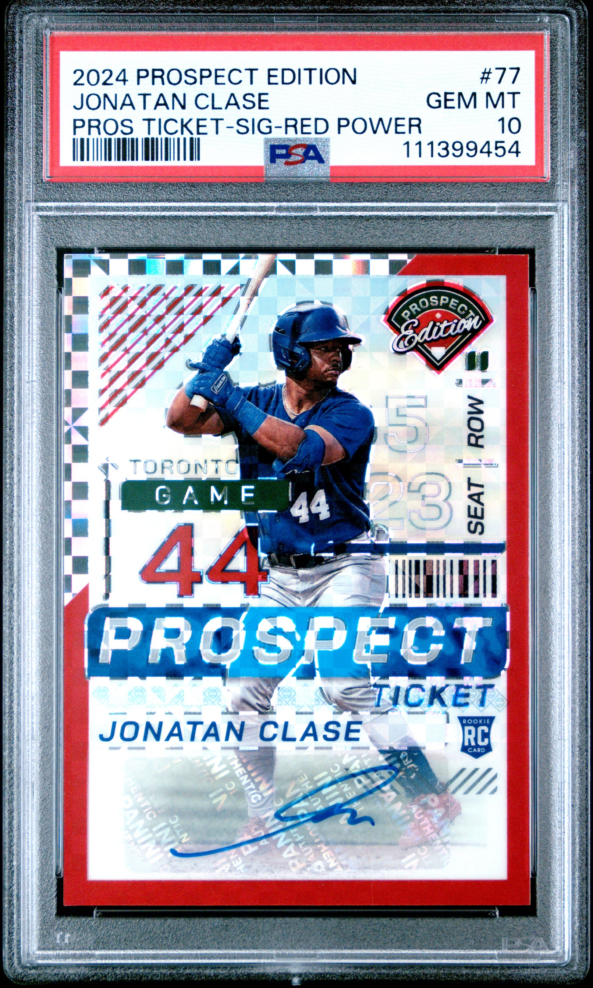 2024 Panini Prospect Edition Prospect Ticket #77 Jonatan Clase Red Power PSA 10