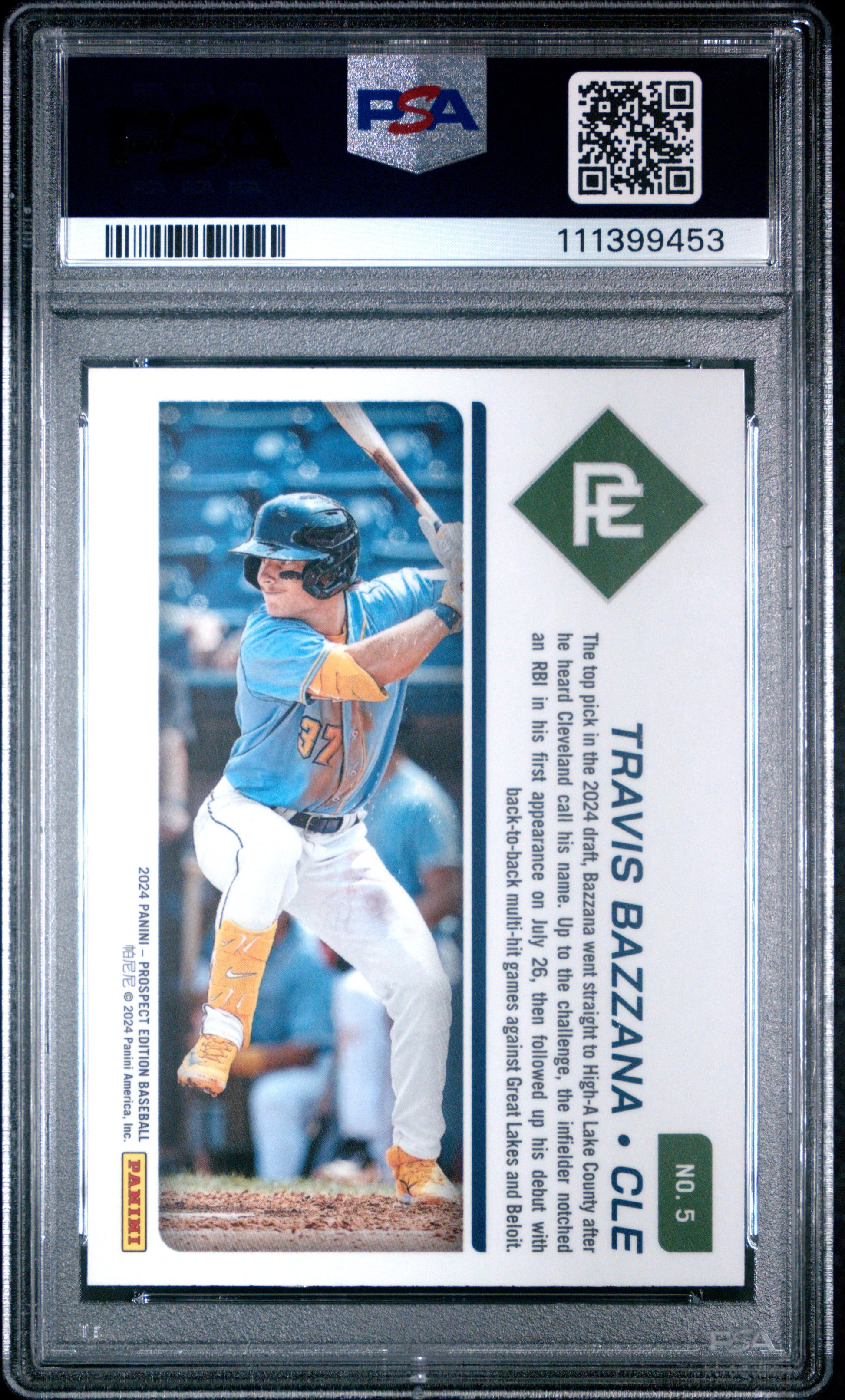2024 Panini Prospect Edition Prospect Ticket #5 Travis Bazzana PSA 10