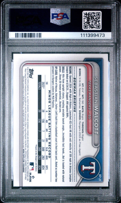 2024 Bowman Chrome Prospects #BCP211 Sebastian Walcott Fuchsia Shimmer PSA 9