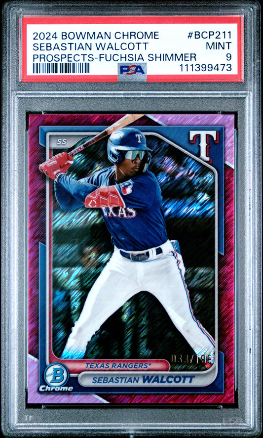 2024 Bowman Chrome Prospects #BCP211 Sebastian Walcott Fuchsia Shimmer PSA 9