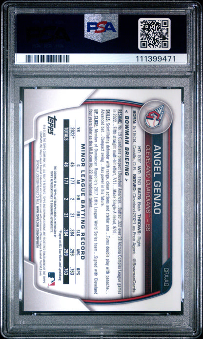 2023 Bowman Chrome Prospect Autographs #CPAAG Angel Genao PSA 10