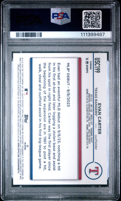 2024 Topps Chrome Update #USC199 Evan Carter X-Fractor PSA 10