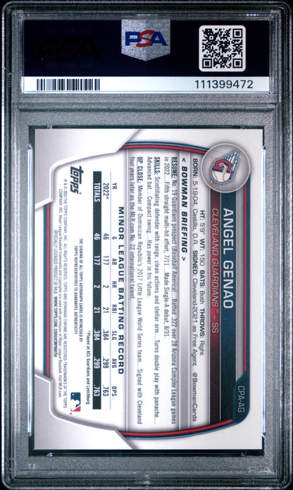2023 Bowman Chrome Prospect Autographs #CPAAG Angel Genao Speckle Ref PSA 10