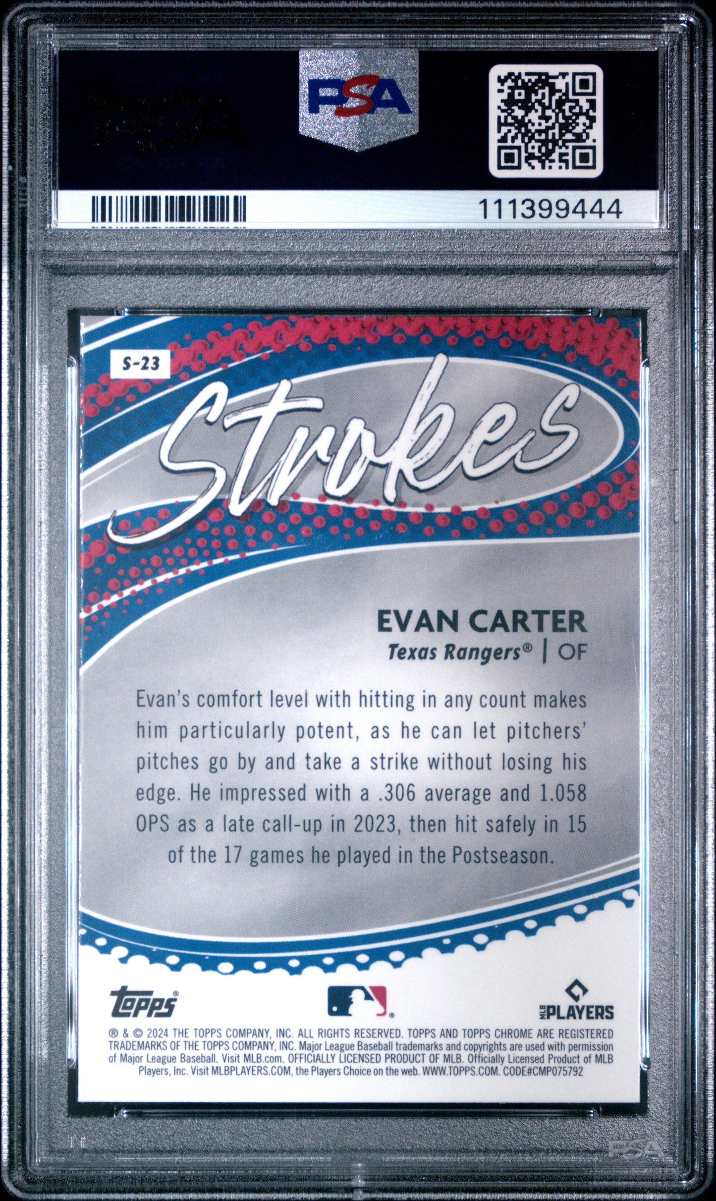 2024 Topps Chrome Strokes #S23 Evan Carter PSA 10