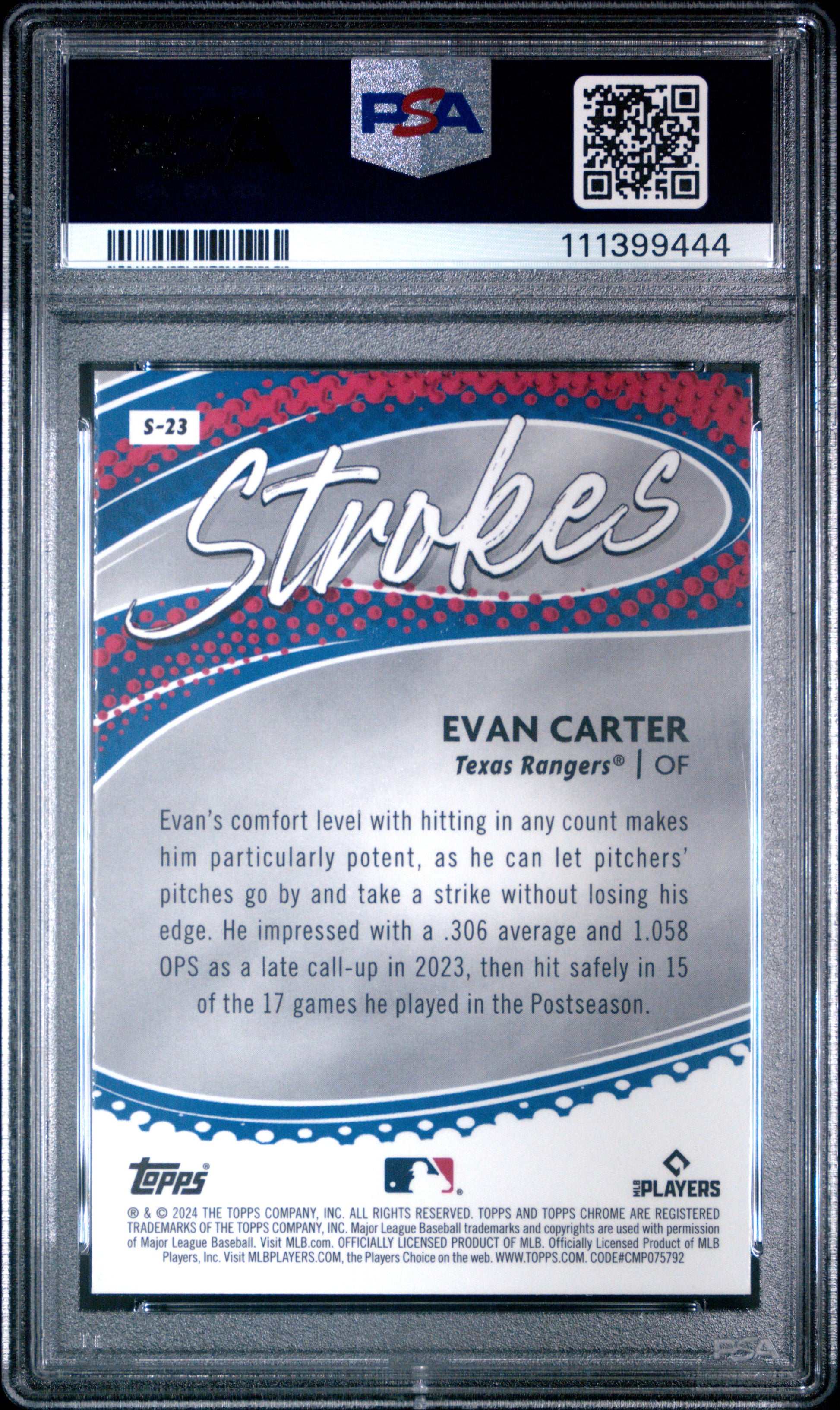 2024 Topps Chrome Strokes #S23 Evan Carter PSA 10