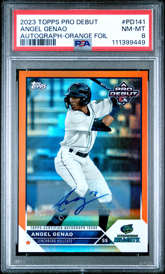 2023 Topps Pro Debut #PD141 Angel Genao Autograph-Orange Foil PSA 8