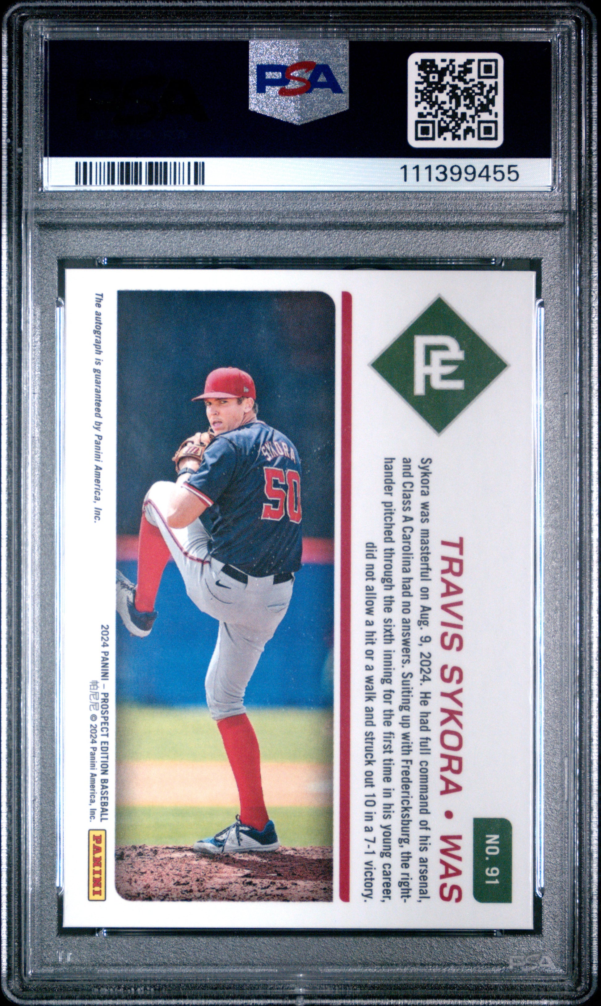 2024 Panini Prospect Edition Prospect Ticket #91 Travis Sykora Auto Silver PSA 9