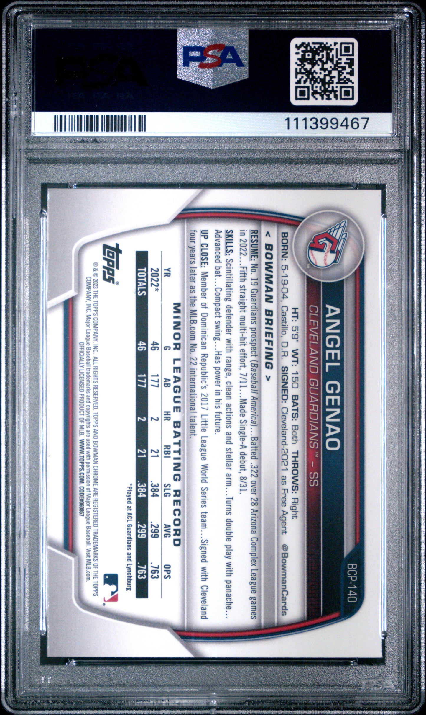 2023 Bowman Mega Box Chrome #140 Angel Genao Chrome PSA 10