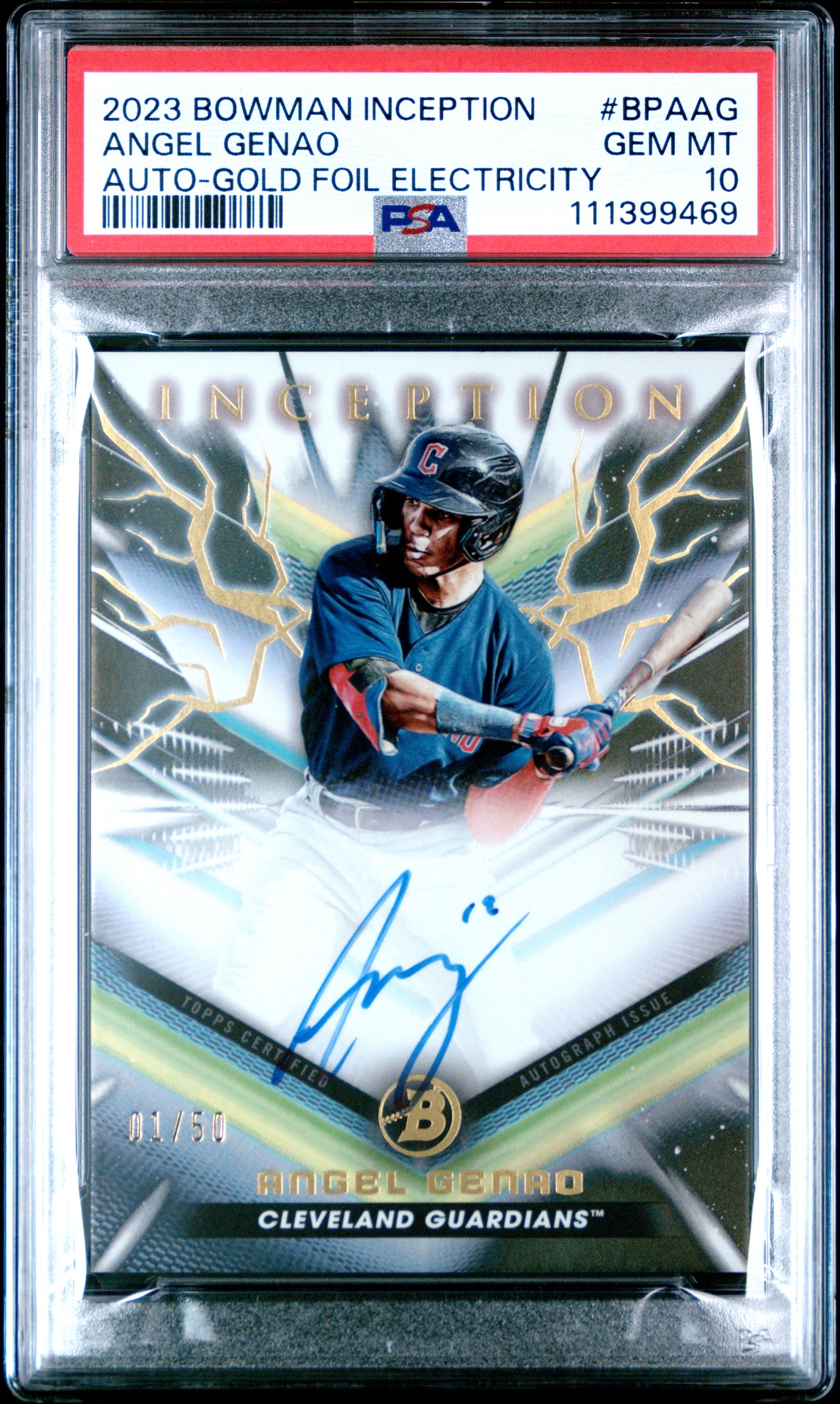 2023 Bowman Inception Autographs #BPAAG Angel Genao Auto-Gold Foil/50 PSA 10