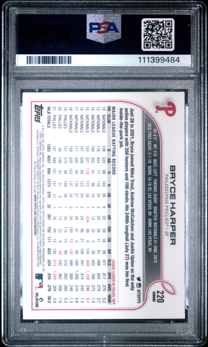 2022 Topps Chrome #220 Bryce Harper Pink Refractor PSA 10