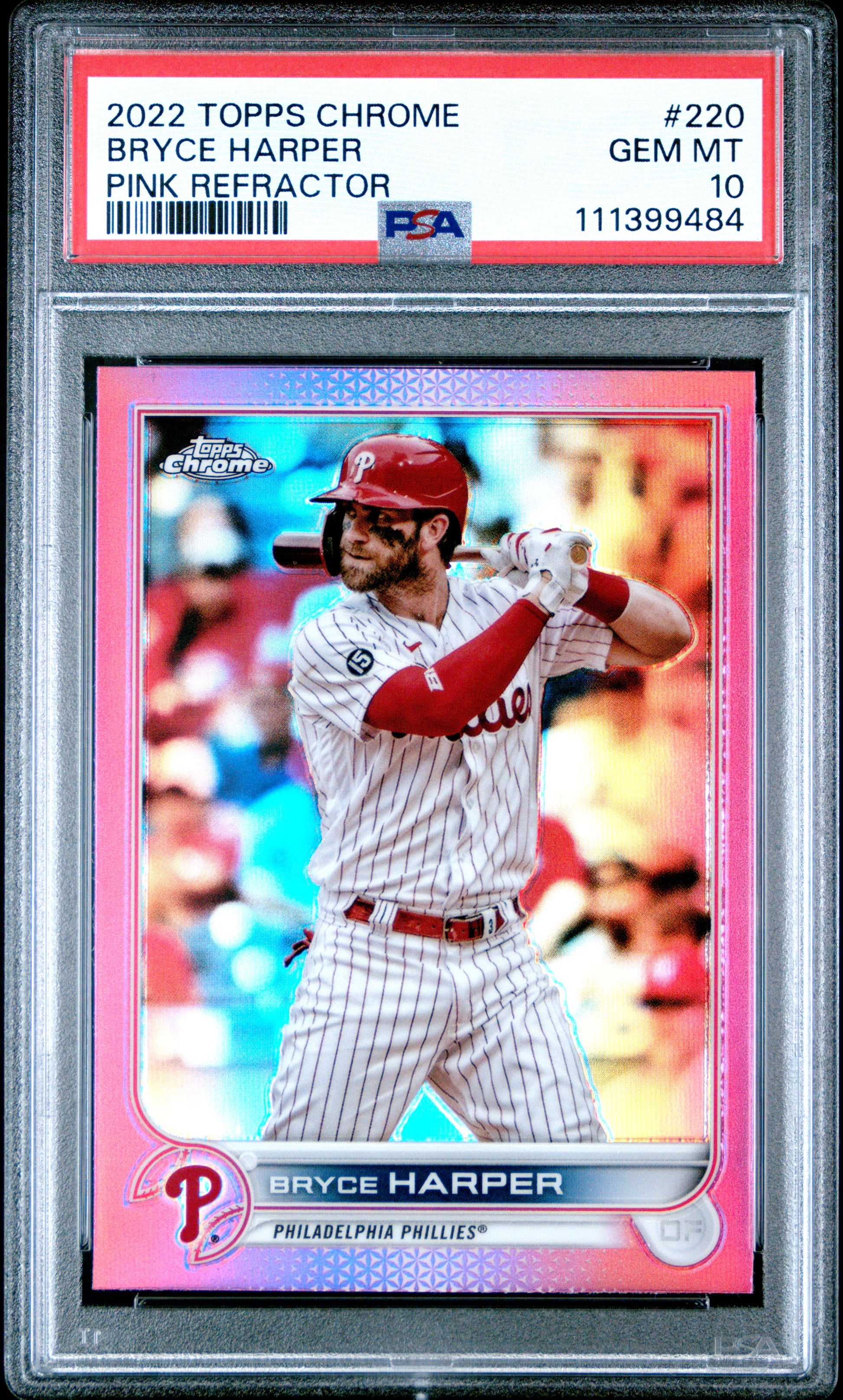2022 Topps Chrome #220 Bryce Harper Pink Refractor PSA 10