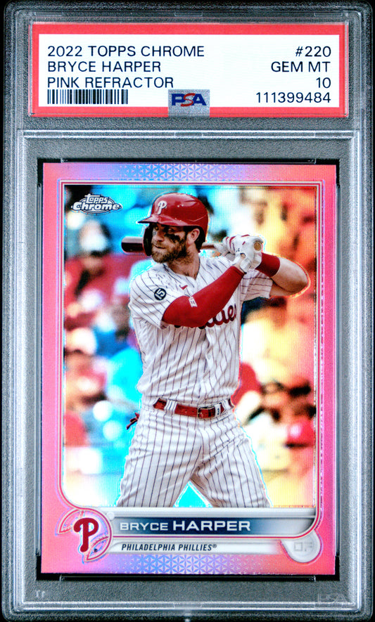 2022 Topps Chrome #220 Bryce Harper Pink Refractor PSA 10