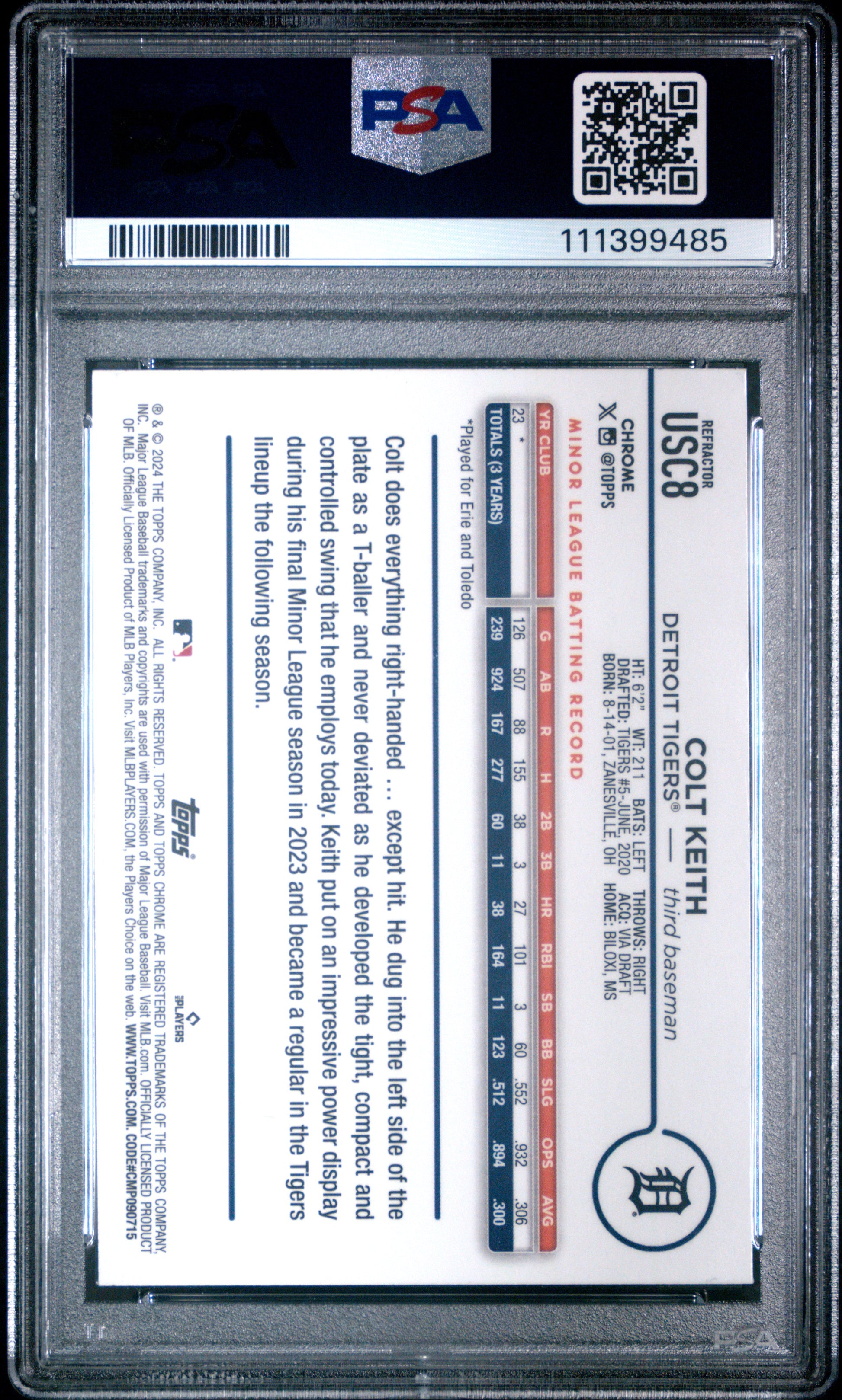 2024 Topps Chrome Update #USC8 Colt Keith Prism Refractor PSA 10
