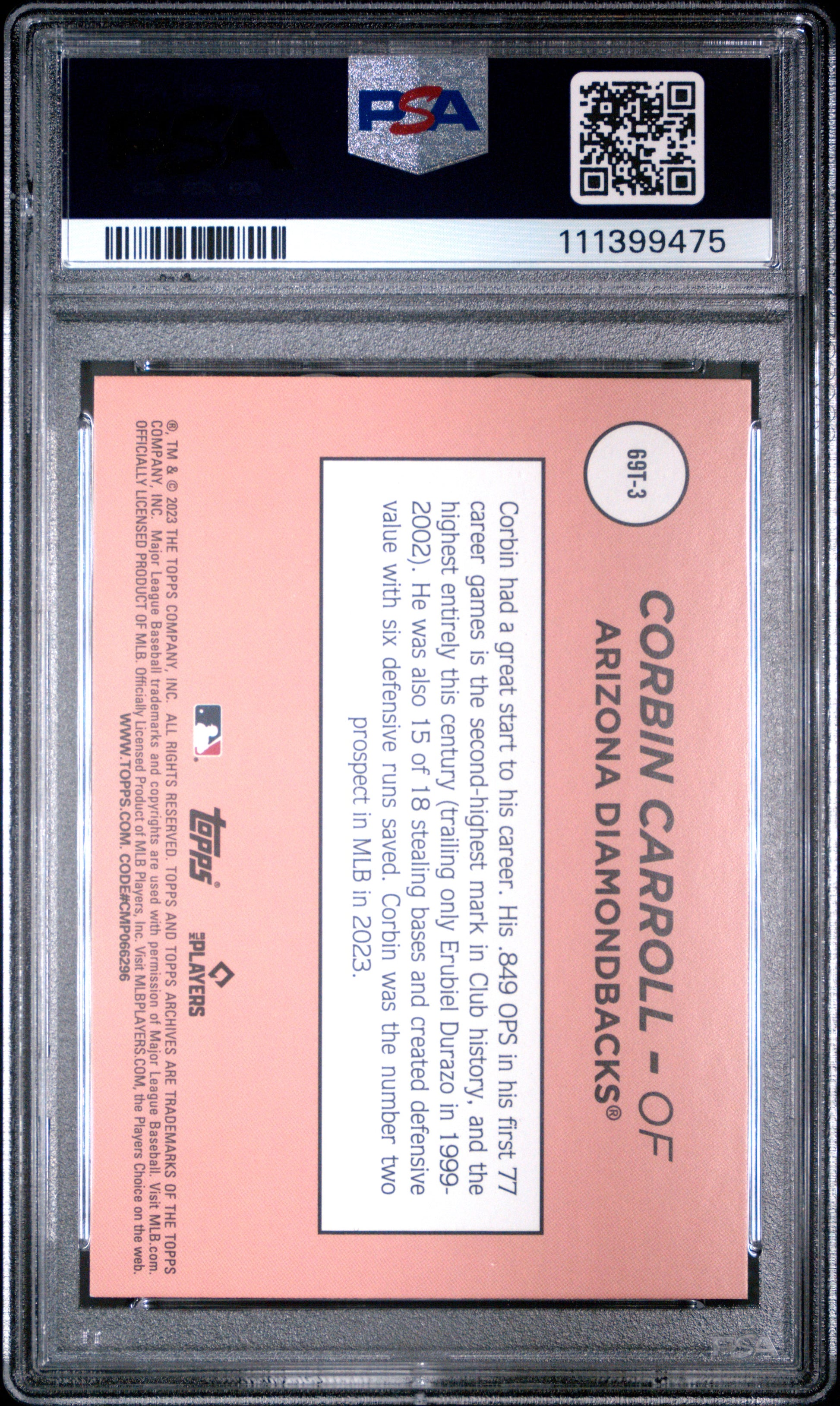 2023 Topps Archives 1969 Topps #69T3 Corbin Carroll PSA 8