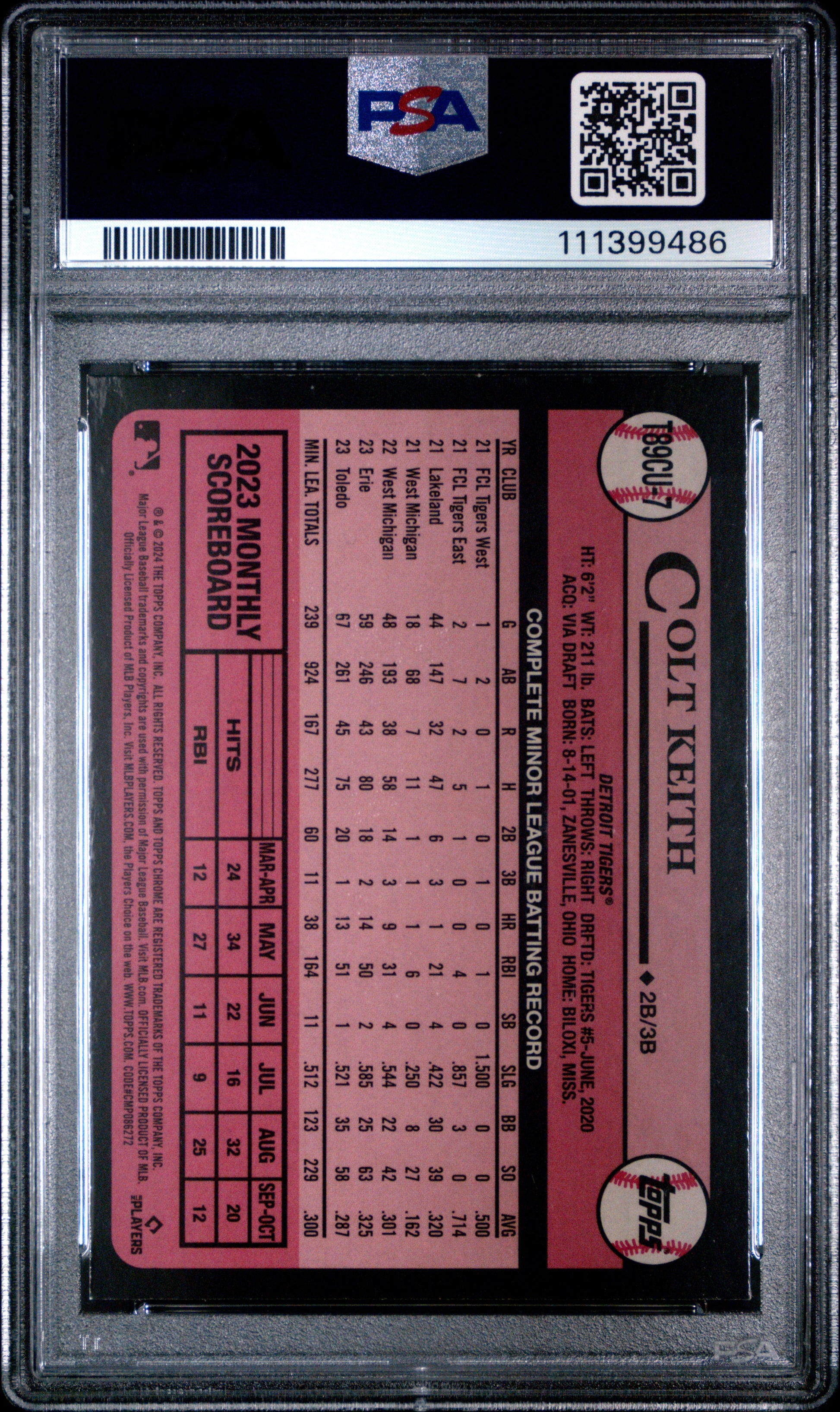 2024 Topps Silver Pack 1989 Chrome Promo #7 Colt Keith Update PSA 9