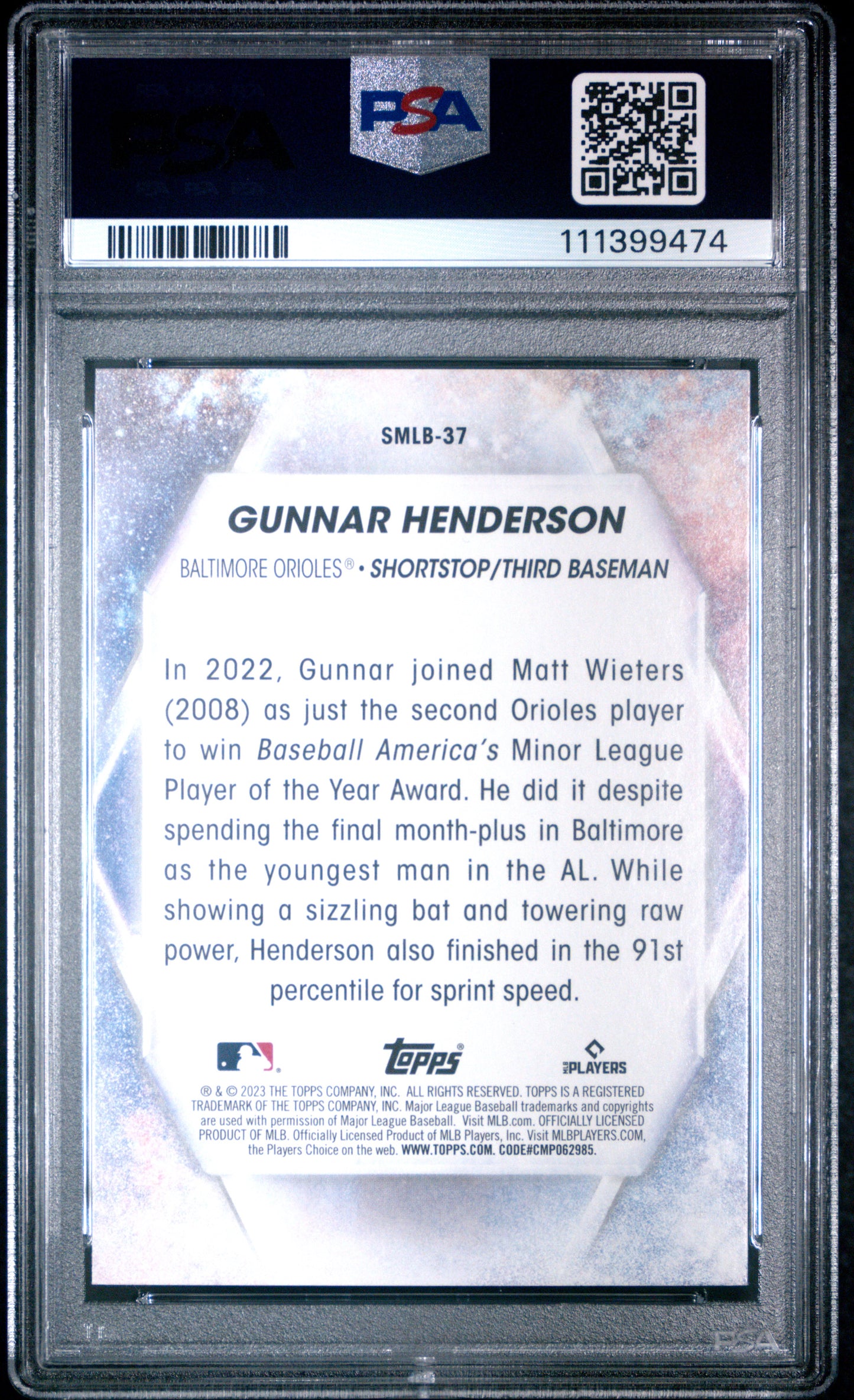 2023 Topps Stars Of Mlb #SMLB37 Gunnar Henderson Series 2 PSA 8