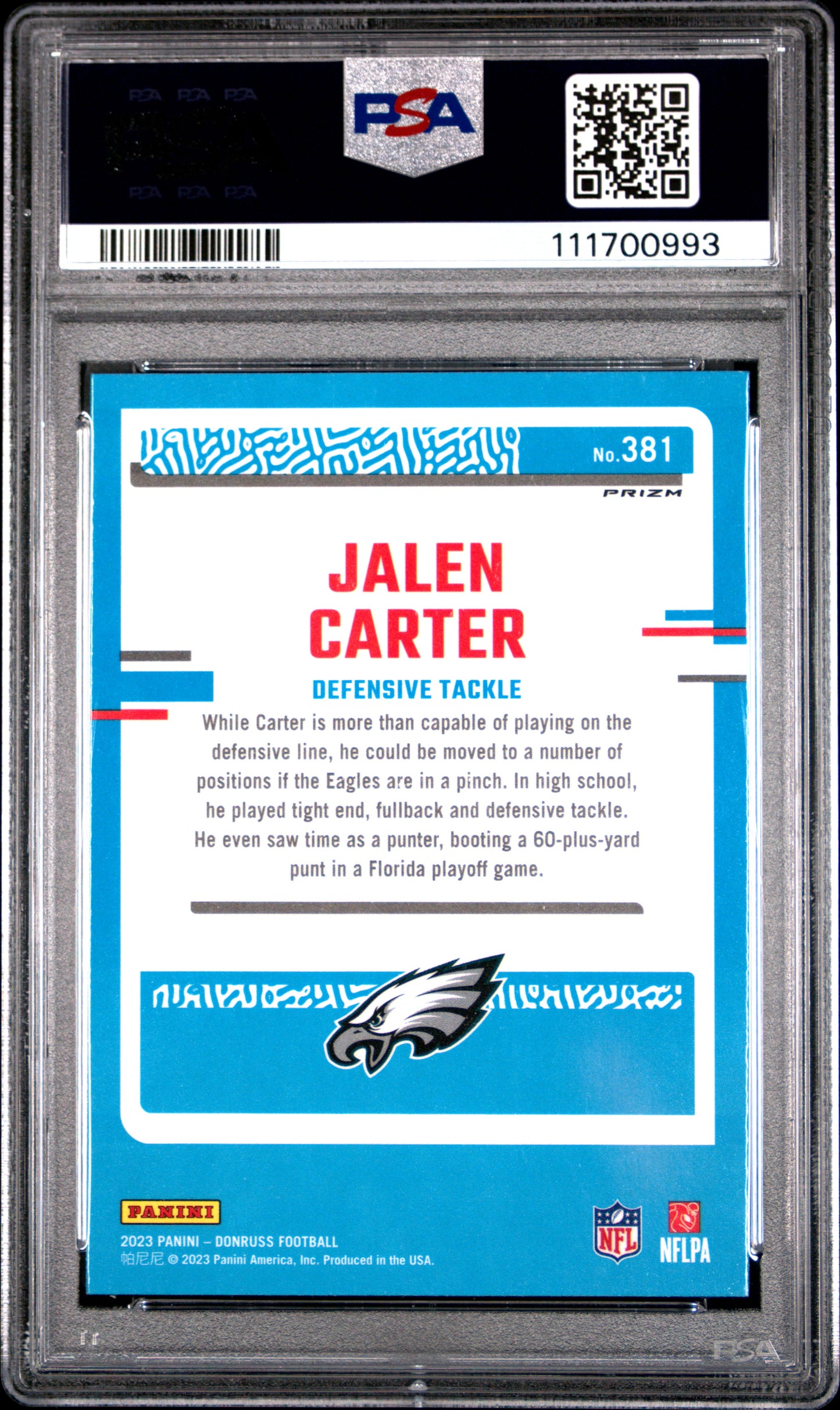 2023 Panini Donruss #381 Jalen Carter Optic Preview-Pink PSA 9