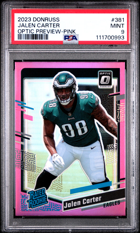 2023 Panini Donruss #381 Jalen Carter Optic Preview-Pink PSA 9