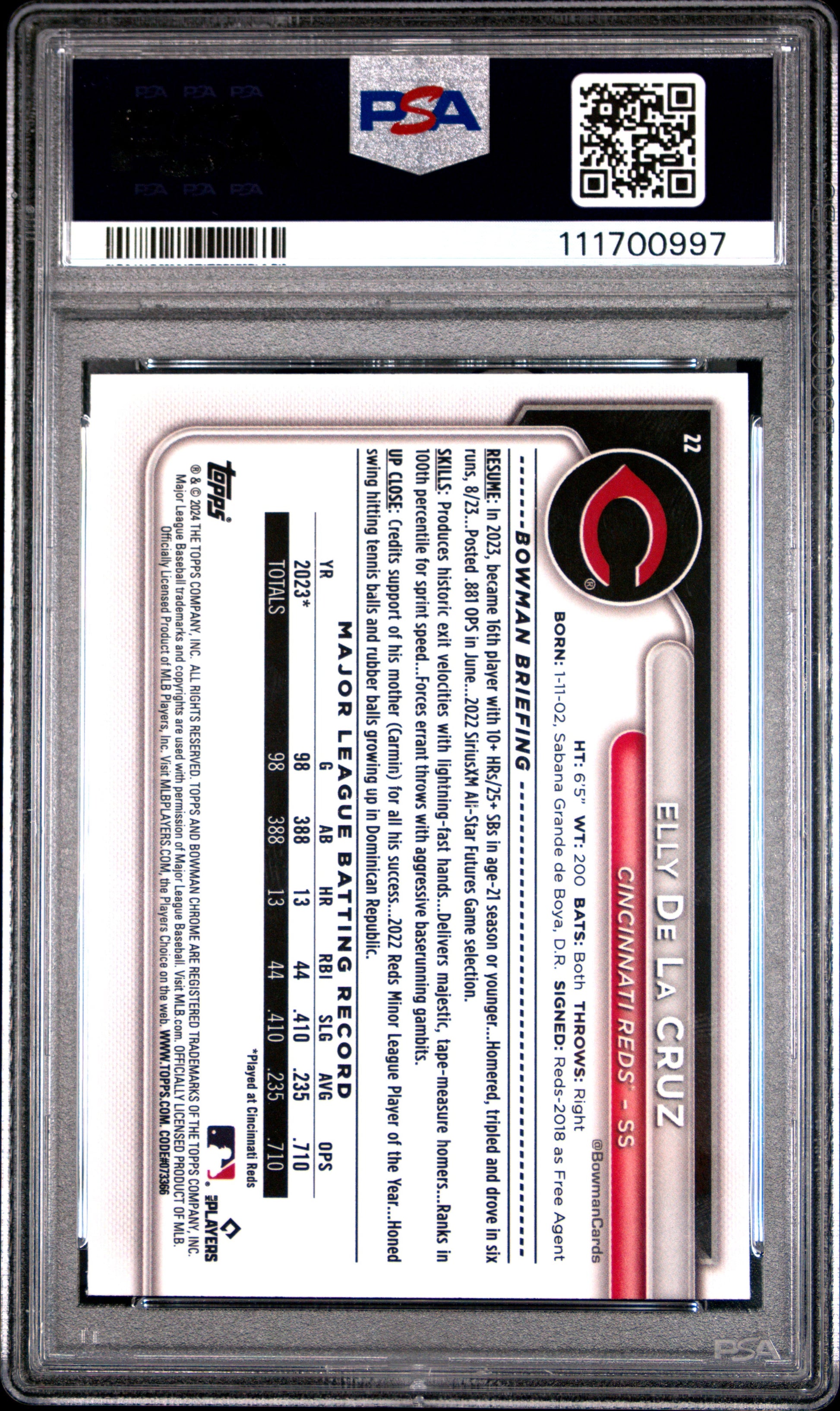 2024 Bowman Mega Box Chrome #22 Elly De La Cruz PSA 8