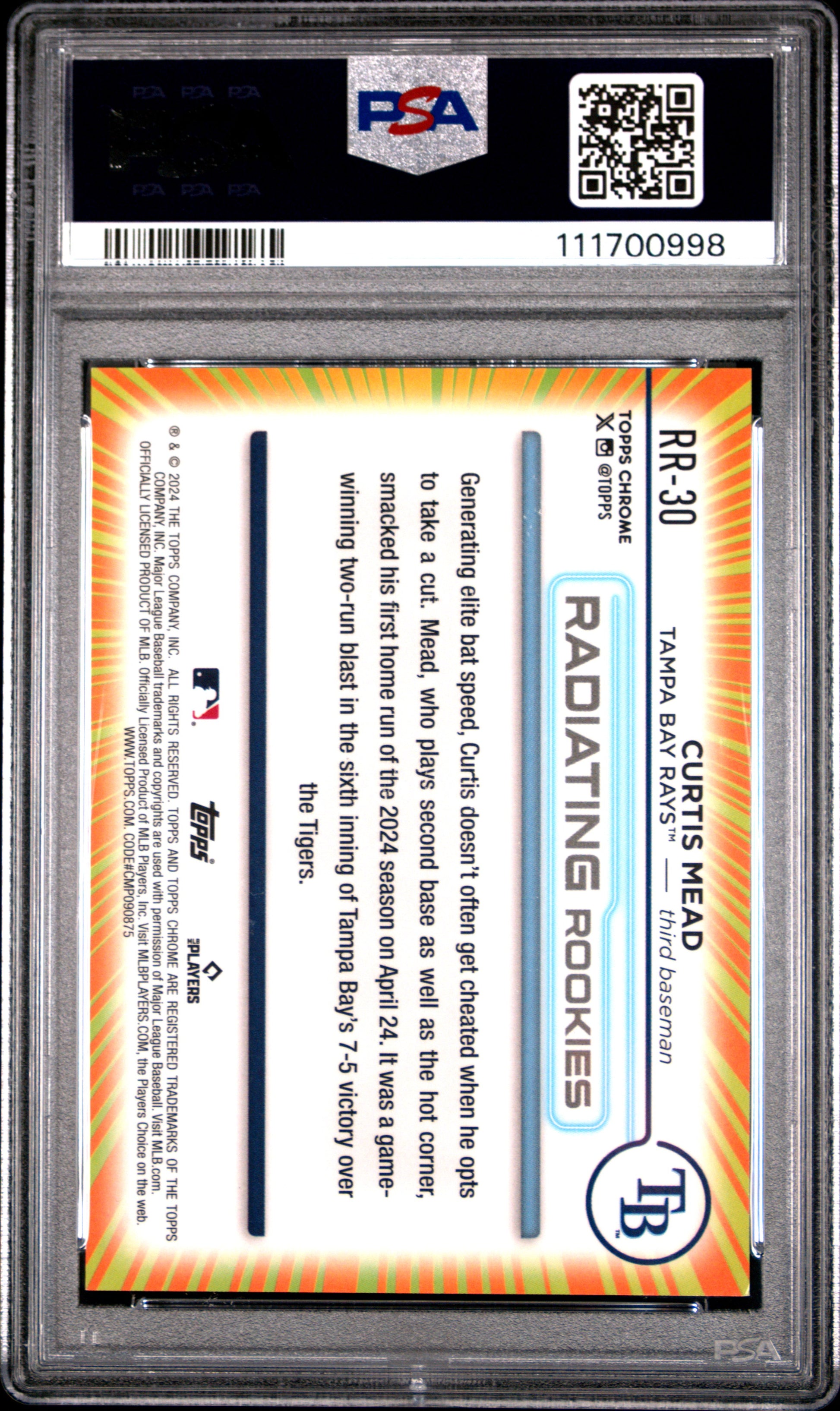 2024 Topps Chrome Radiating Rookies #RR30 Curtis Mead Update PSA 9
