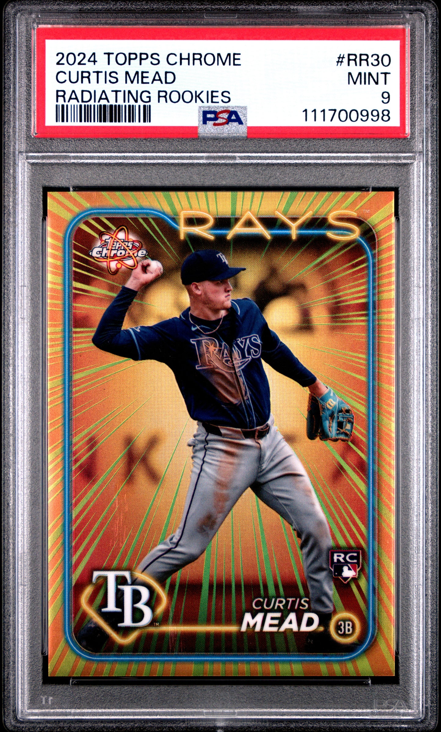 2024 Topps Chrome Radiating Rookies #RR30 Curtis Mead Update PSA 9