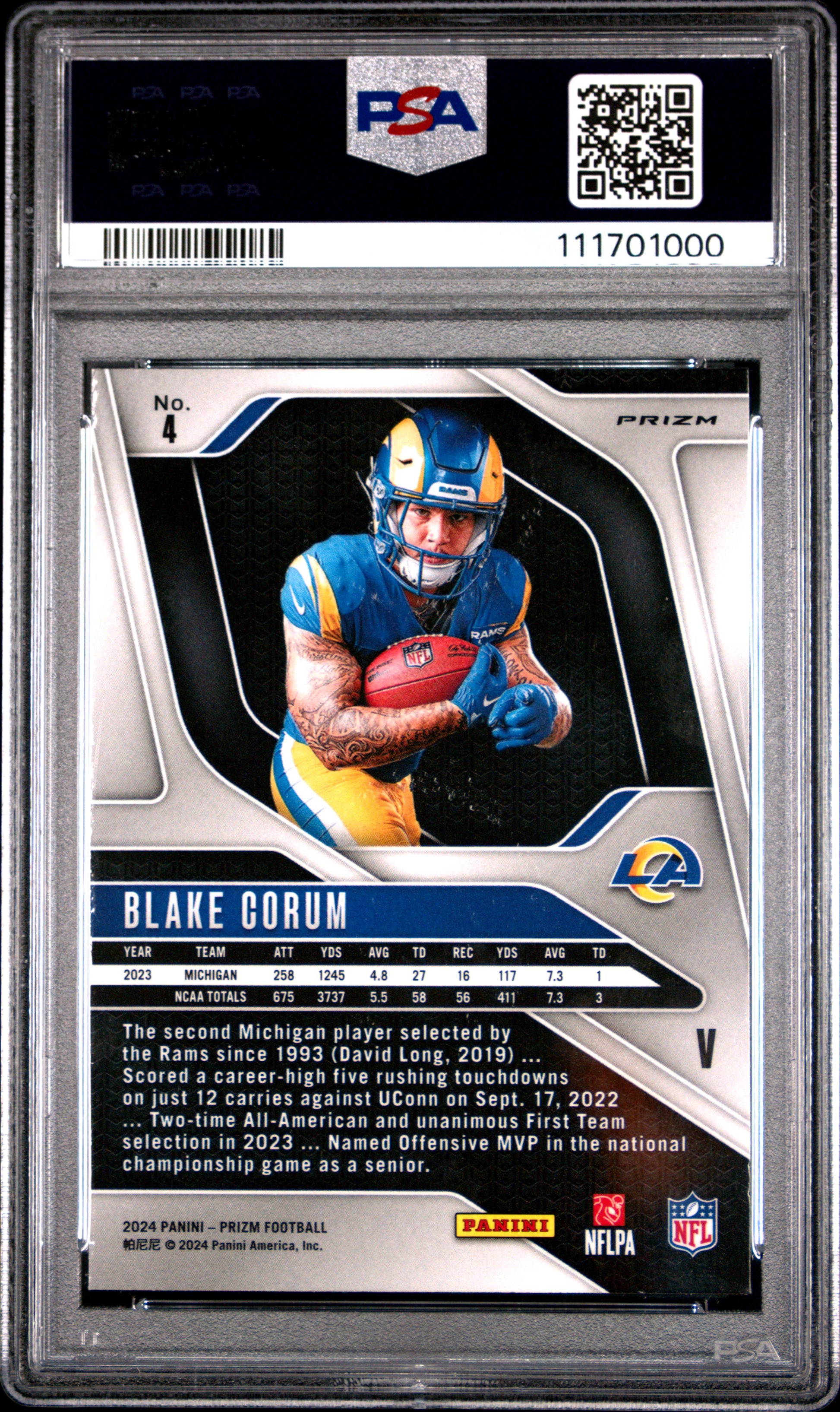2024 Panini Prizm Rookie Variation #4 Blake Corum PSA 10