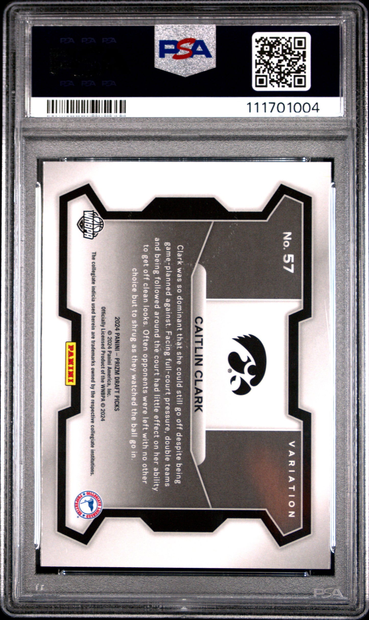2024 Panini Prizm Draft Picks #57 Caitlin Clark Variation PSA 9