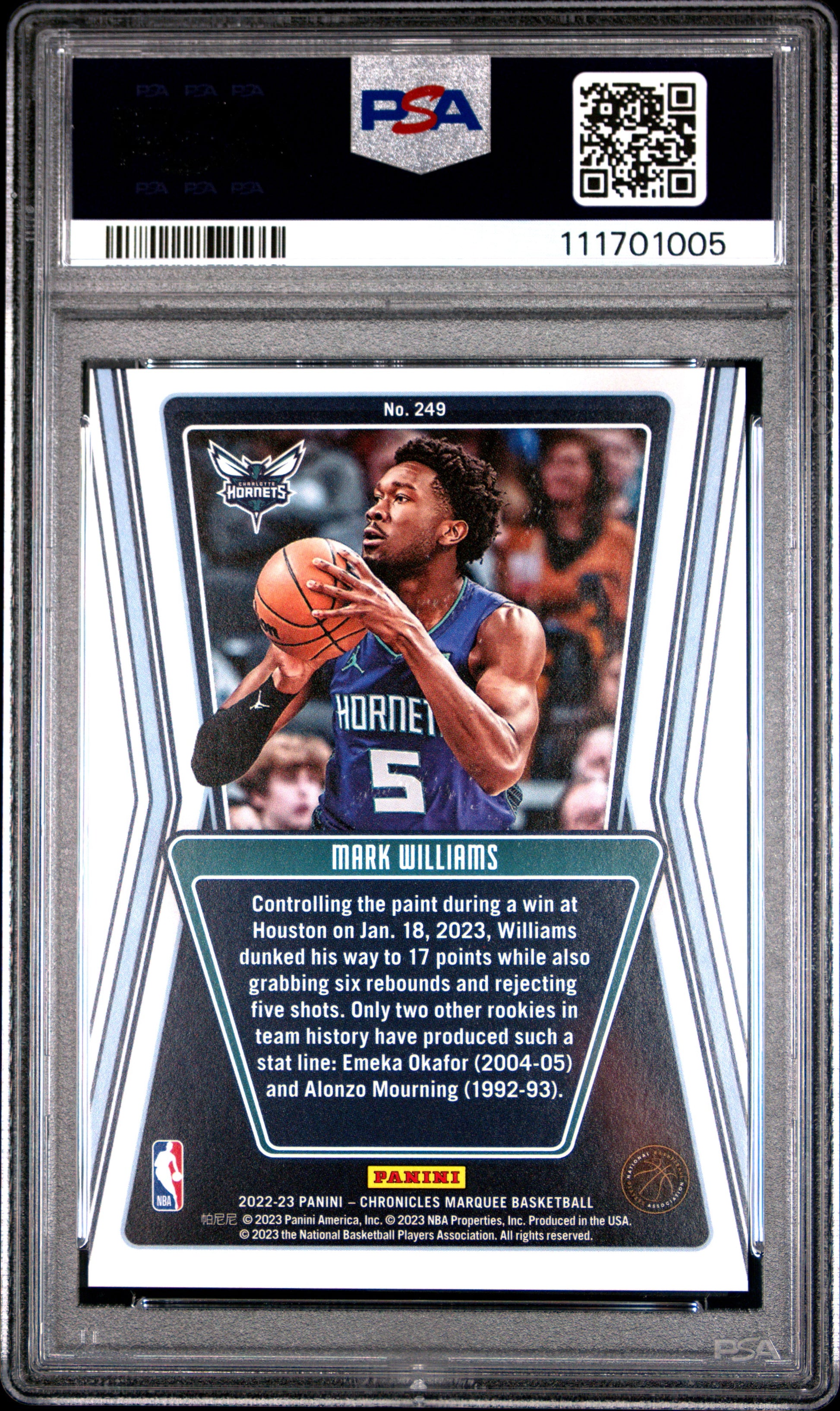 2022 Panini Chronicles #249 Mark Williams Platinum 1/1 PSA 10