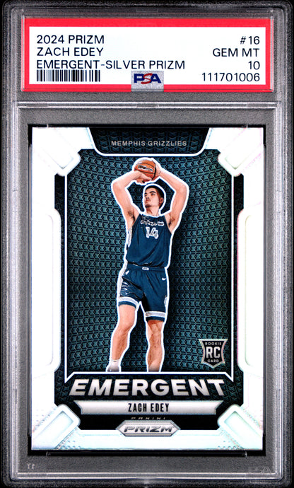 2024 Panini Prizm Emergent #16 Zach Edey Emergent-Silver Prizm PSA 10