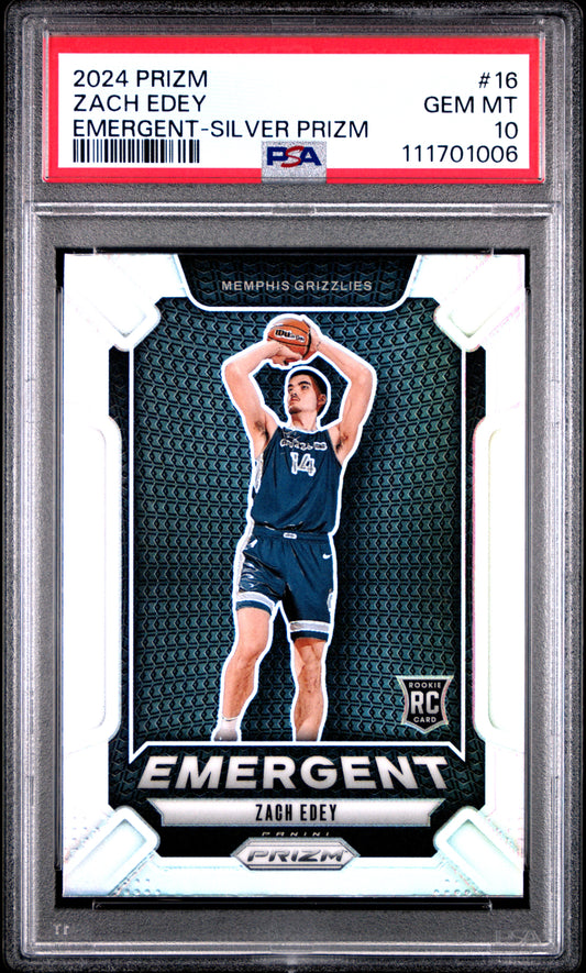 2024 Panini Prizm Emergent #16 Zach Edey Emergent-Silver Prizm PSA 10
