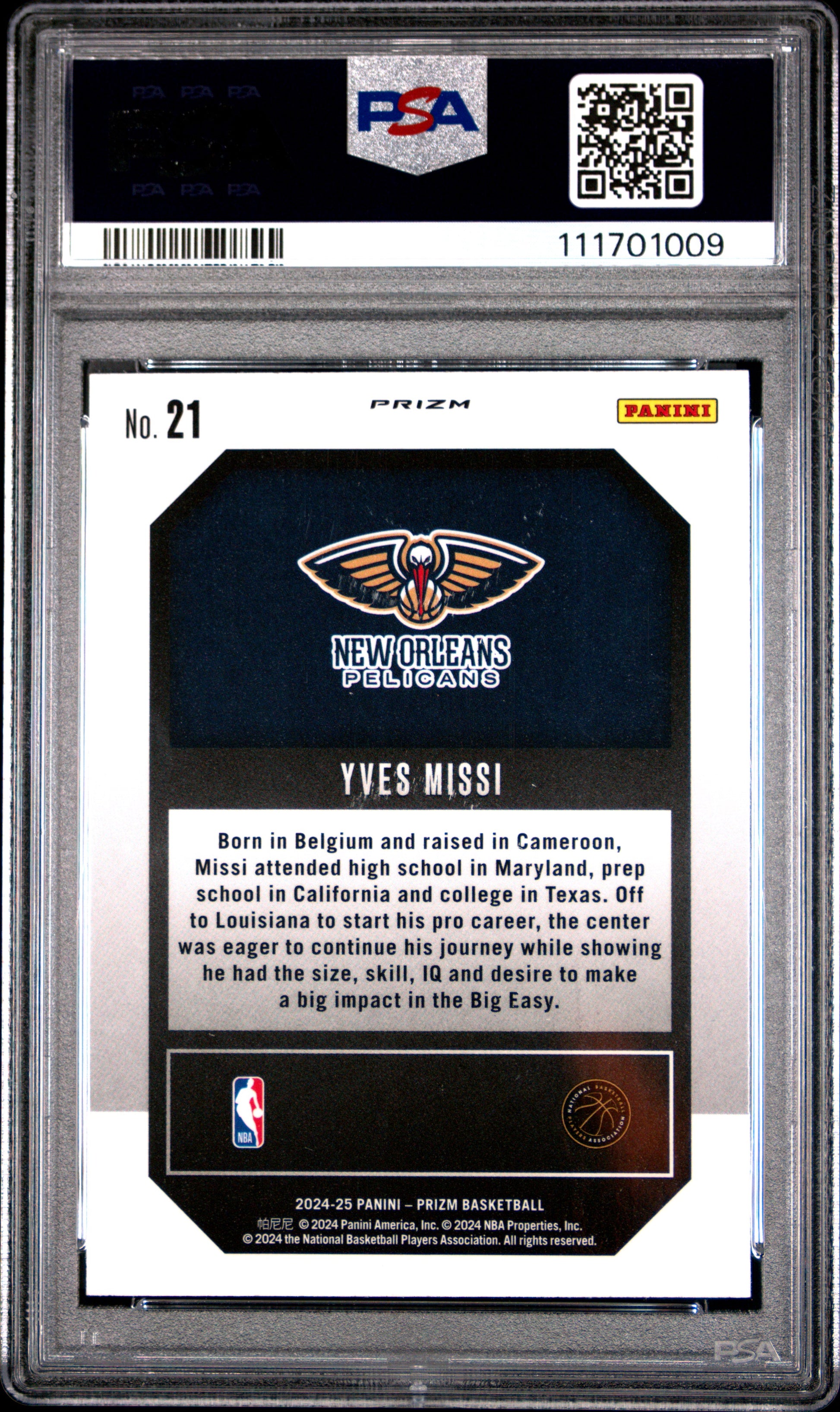 2024 Panini Prizm Emergent #21 Yves Missi Emergent-Green Prizm PSA 10