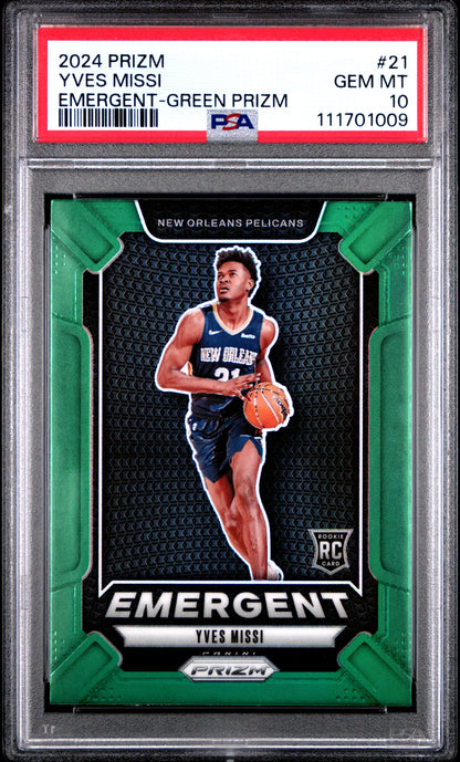 2024 Panini Prizm Emergent #21 Yves Missi Emergent-Green Prizm PSA 10