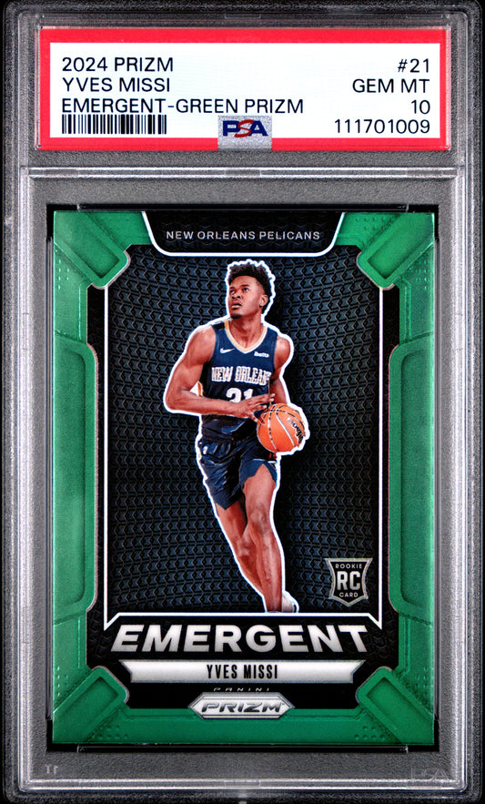 2024 Panini Prizm Emergent #21 Yves Missi Emergent-Green Prizm PSA 10