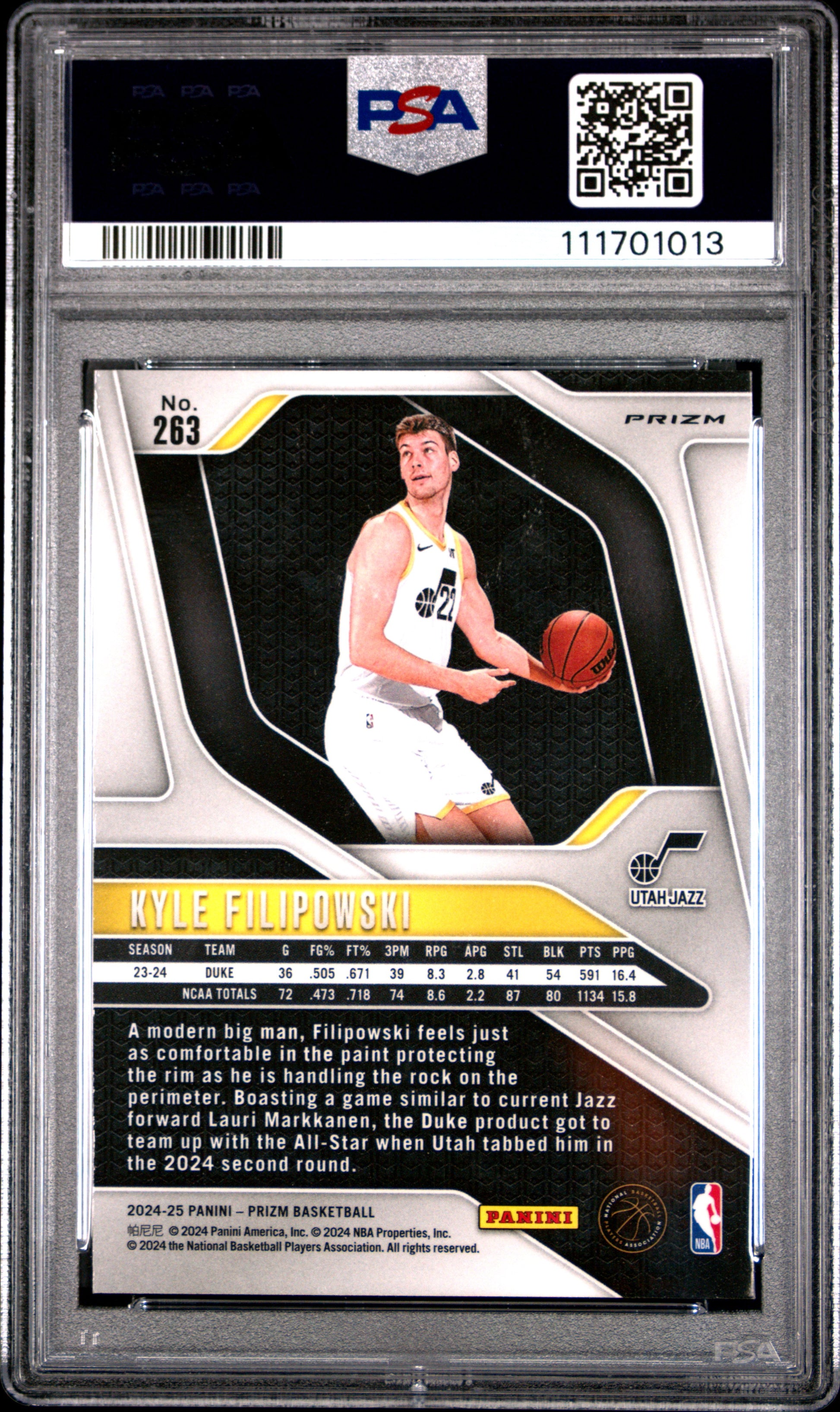 2024 Panini Prizm #263 Kyle Filipowski Green Prizm PSA 8
