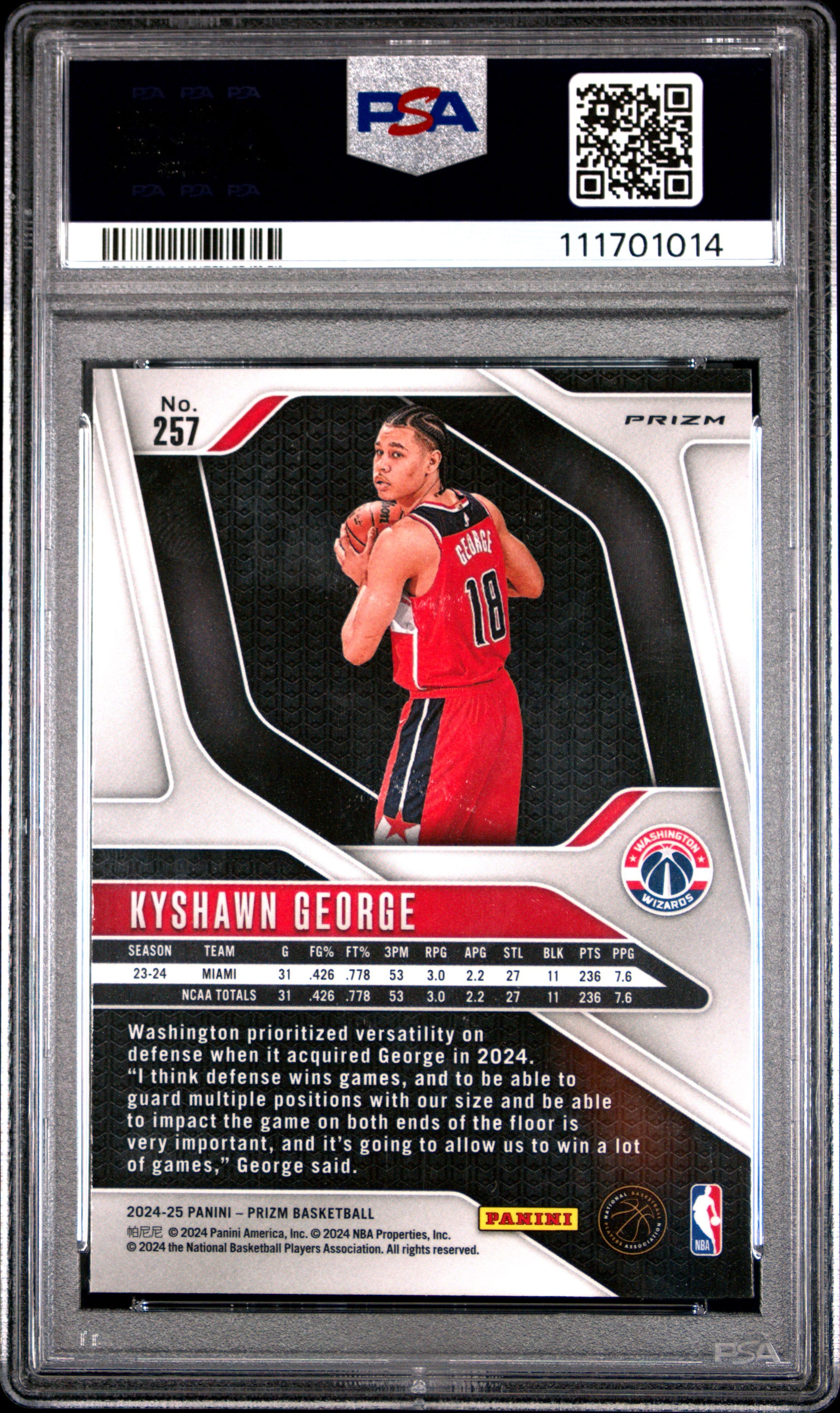 2024 Panini Prizm #257 Kyshawn George Green Prizm PSA 8