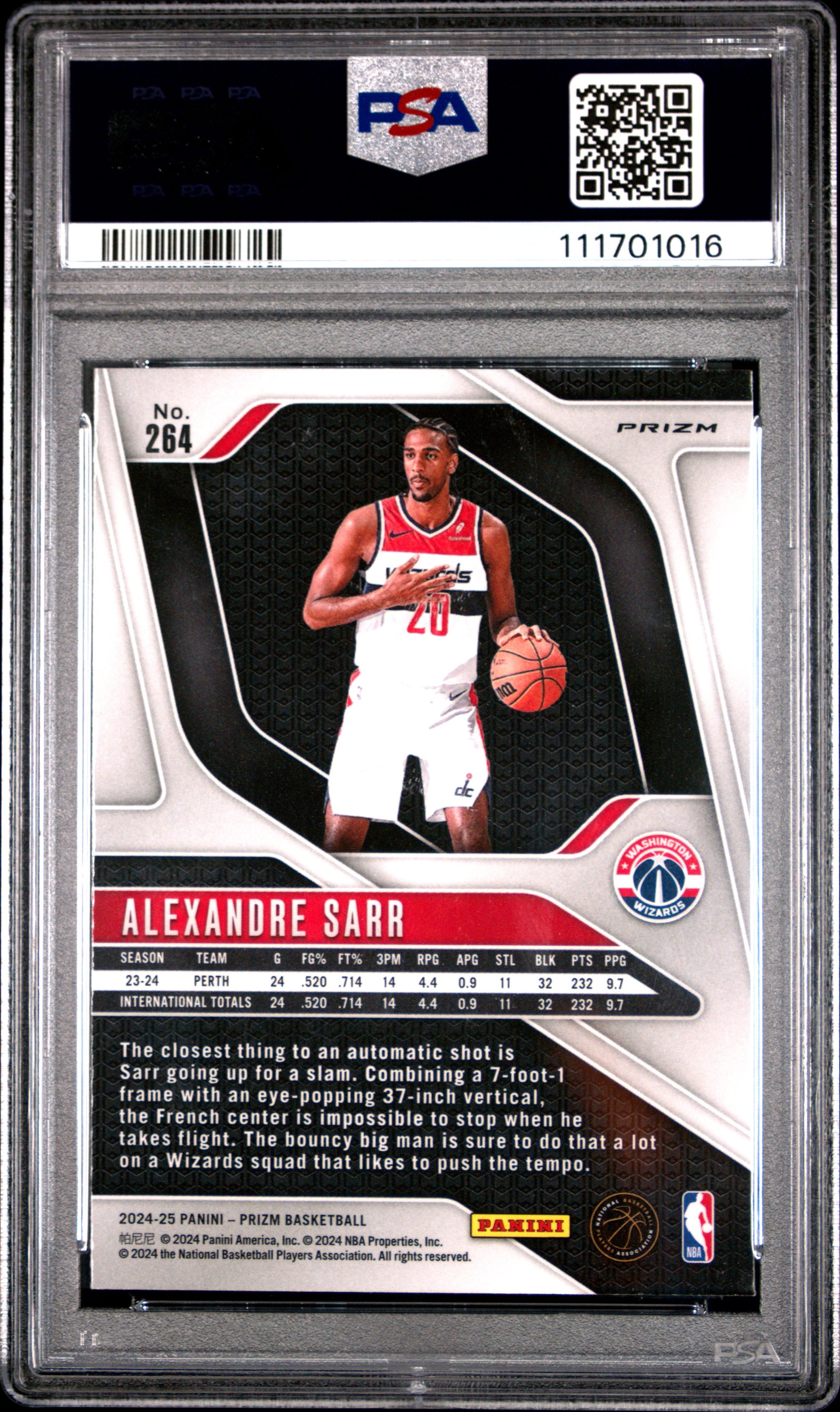 2024 Panini Prizm #264 Alexandre Sarr Ice PSA 10