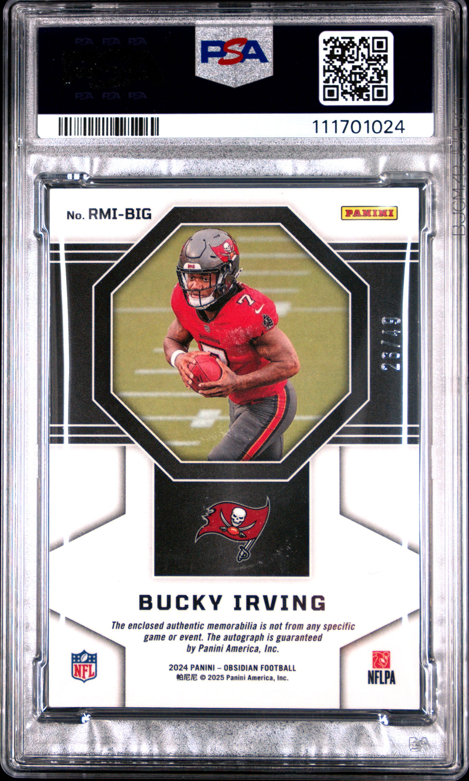 2024 Panini Obsidian RPA #RMIBIG Bucky Irving Deep Sea/49 Fotl PSA 10