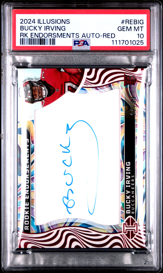 2024 Panini Illusions Endorsments Autographs #REBIG Bucky Irving Red PSA 10
