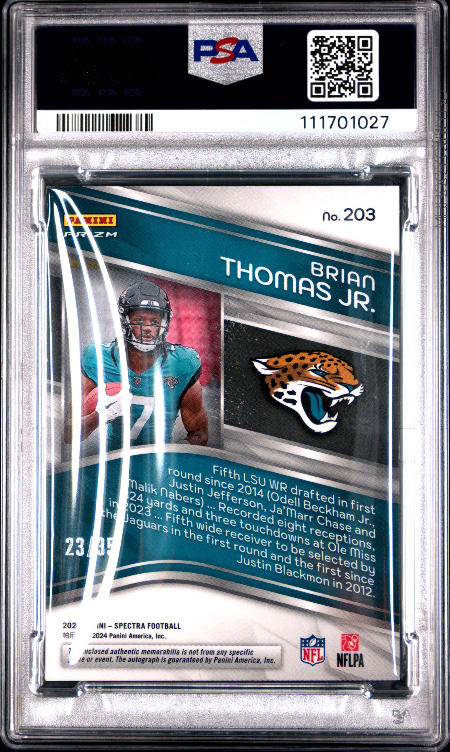 2024 Panini Spectra #203 Brian Thomas Jr. Patch Auto-Neon Green PSA 8