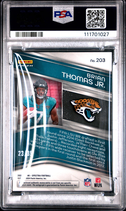 2024 Panini Spectra #203 Brian Thomas Jr. Patch Auto-Neon Green PSA 8
