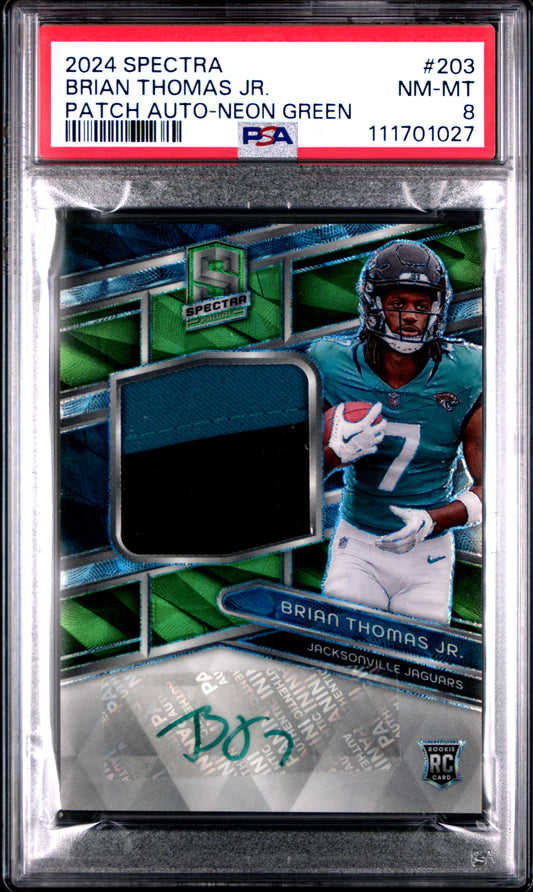 2024 Panini Spectra #203 Brian Thomas Jr. Patch Auto-Neon Green PSA 8