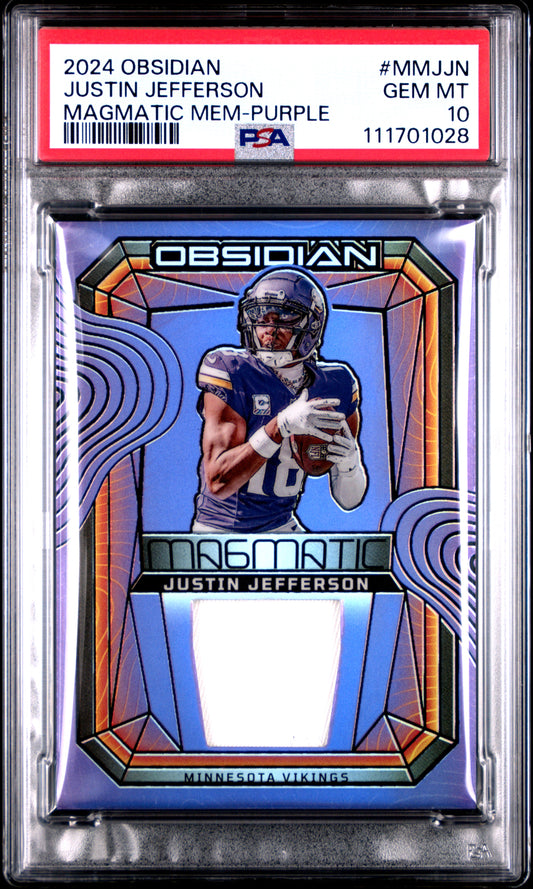 2024 Panini Obsidian Memorabilia #MMJJN Justin Jefferson-Purple/49  PSA 10
