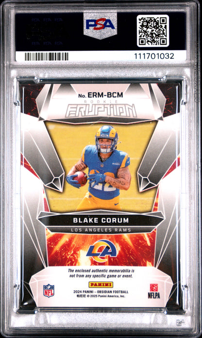 2024 Panini Obsidian Rookie Eruption Materials #ERMBCM Blake Corum PSA 9