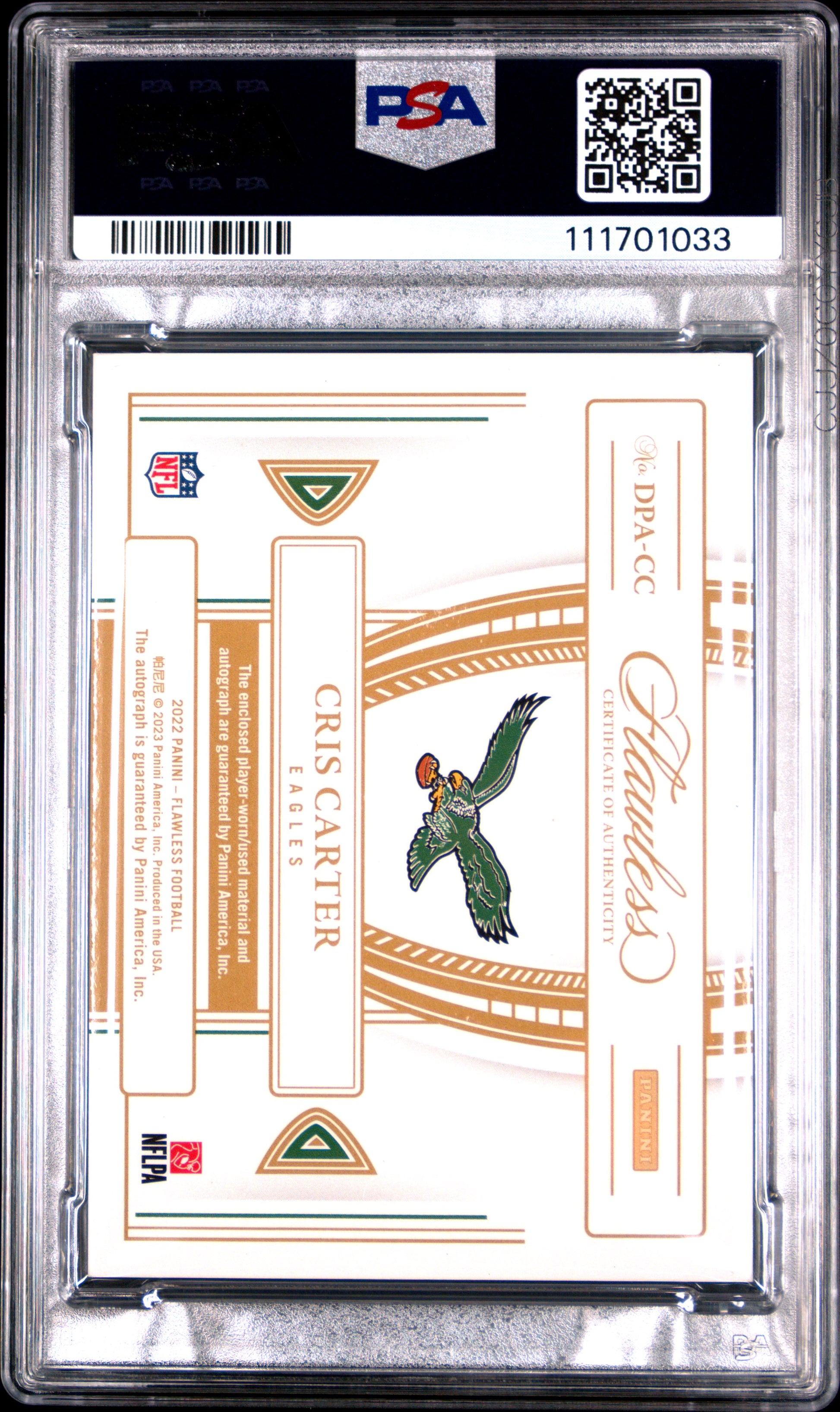 2022 Panini Flawless Distinguished Patch Autographs #DPACC Cris Carter PSA 9
