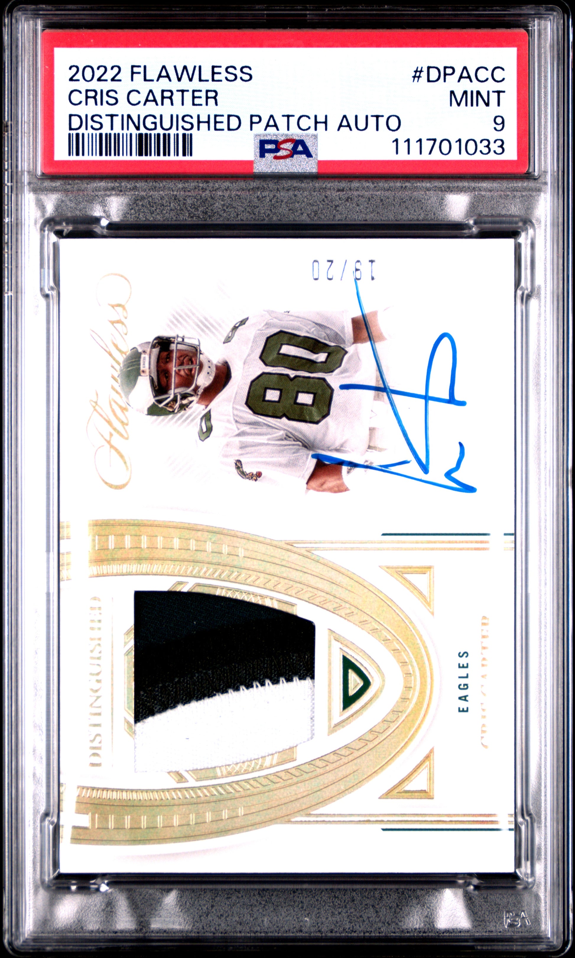 2022 Panini Flawless Distinguished Patch Autographs #DPACC Cris Carter PSA 9