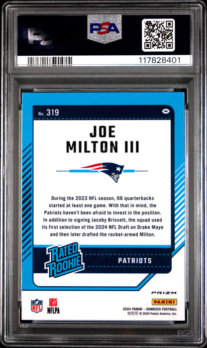 2024 Panini Donruss #319 Joe Milton Iii Optic Preview-Pink PSA 9