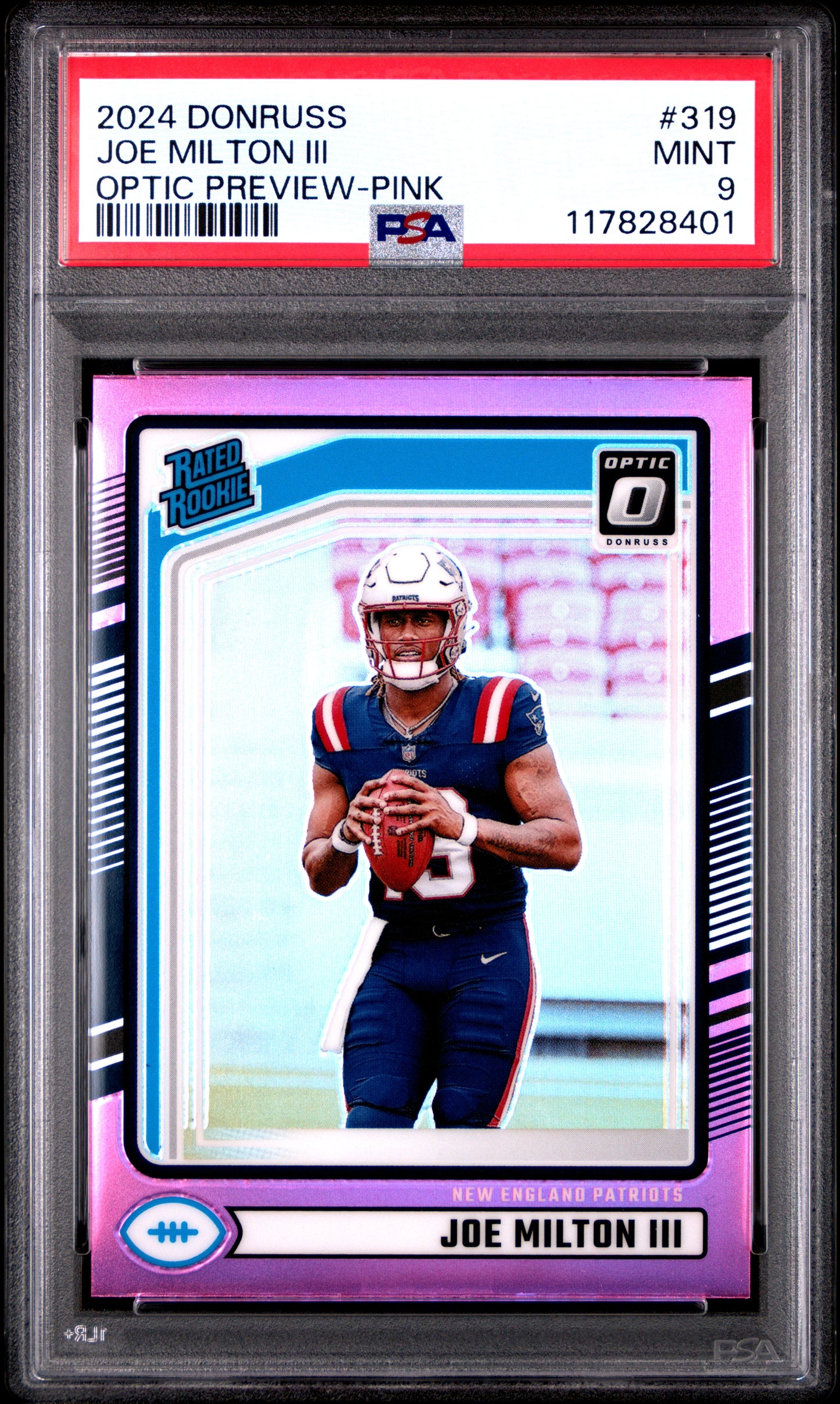 2024 Panini Donruss #319 Joe Milton Iii Optic Preview-Pink PSA 9