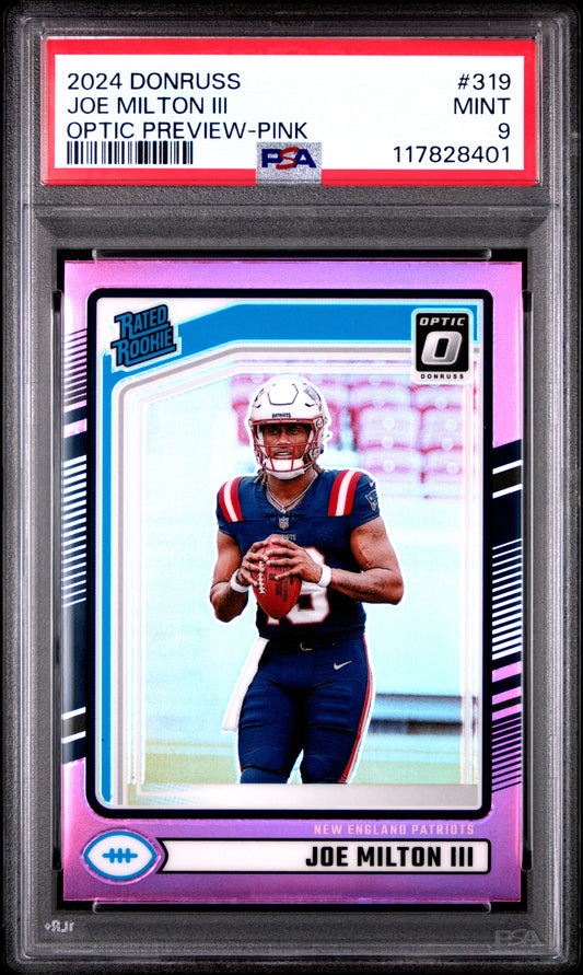 2024 Panini Donruss #319 Joe Milton Iii Optic Preview-Pink PSA 9