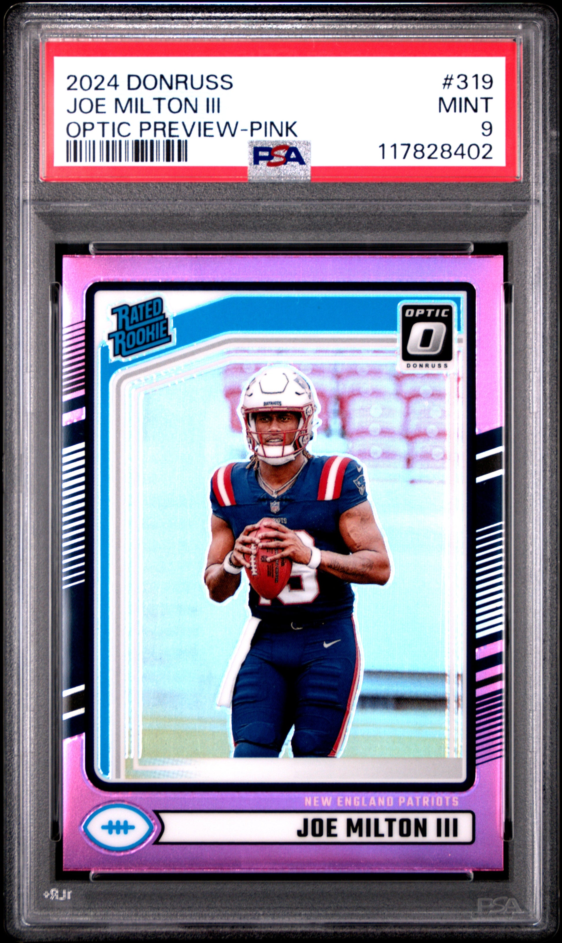 2024 Panini Donruss #319 Joe Milton Iii Optic Preview-Pink PSA 9